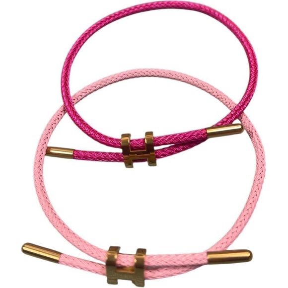 Designer Inspired “H” Pink Blush and Pink Barbie Rope Bracelets Set of 2 - Picture 1 of 9